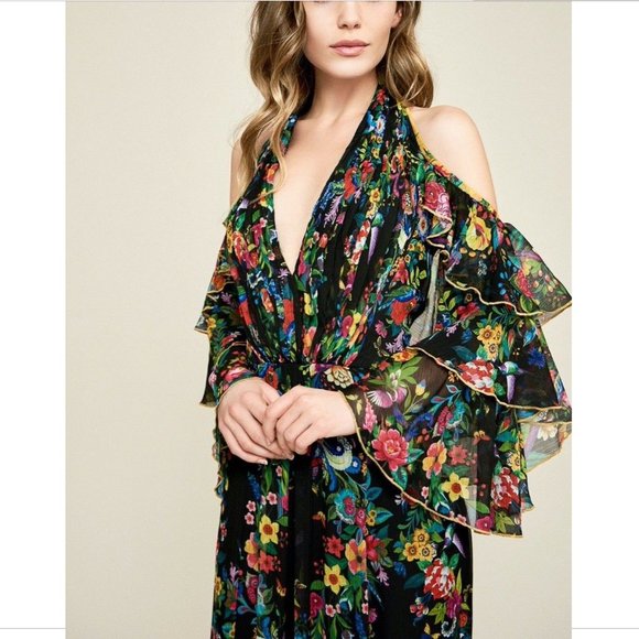 NEW $608 Tadashi Shoji Sunniva Cold Shoulder Chiffon Gown‎ [SZ 00 ] - Picture 2 of 14